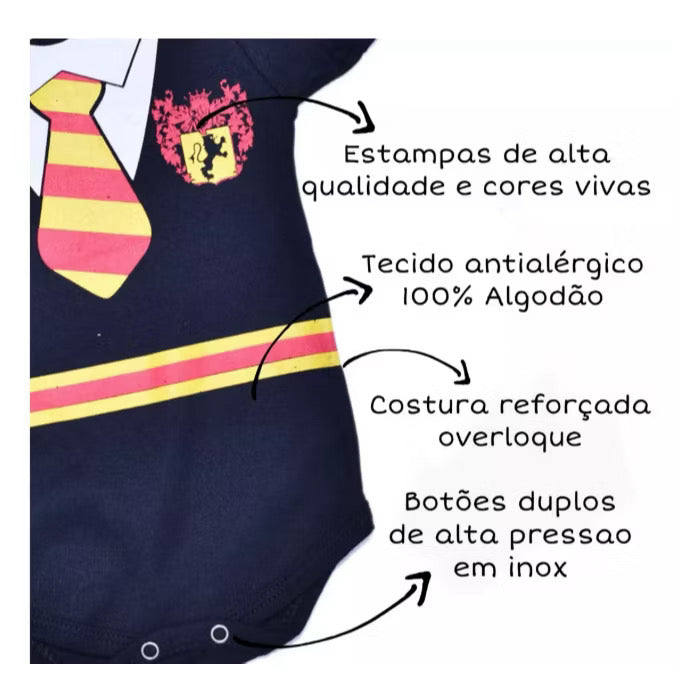 Body Bebê Infantil Mêsversário Temático Harry Potter