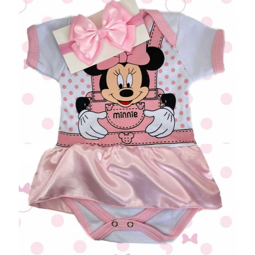 Body Bebê Infantil Mêsversário Temático Minnie Rosa